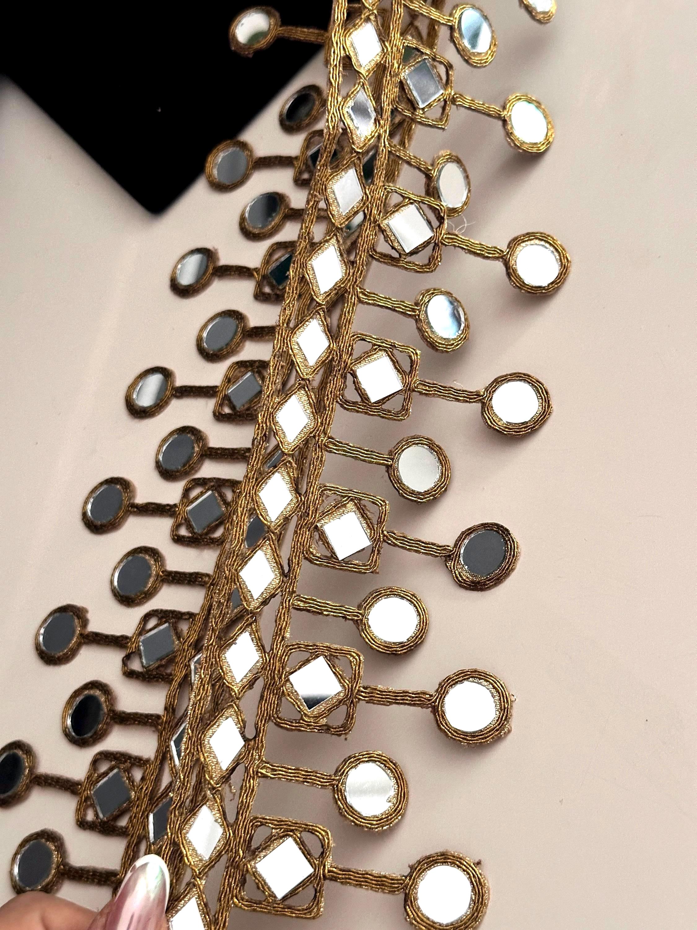 Mirror Belt Gold Hand Crafted Trim 7cm Suspended Mirror Band  display picture 1