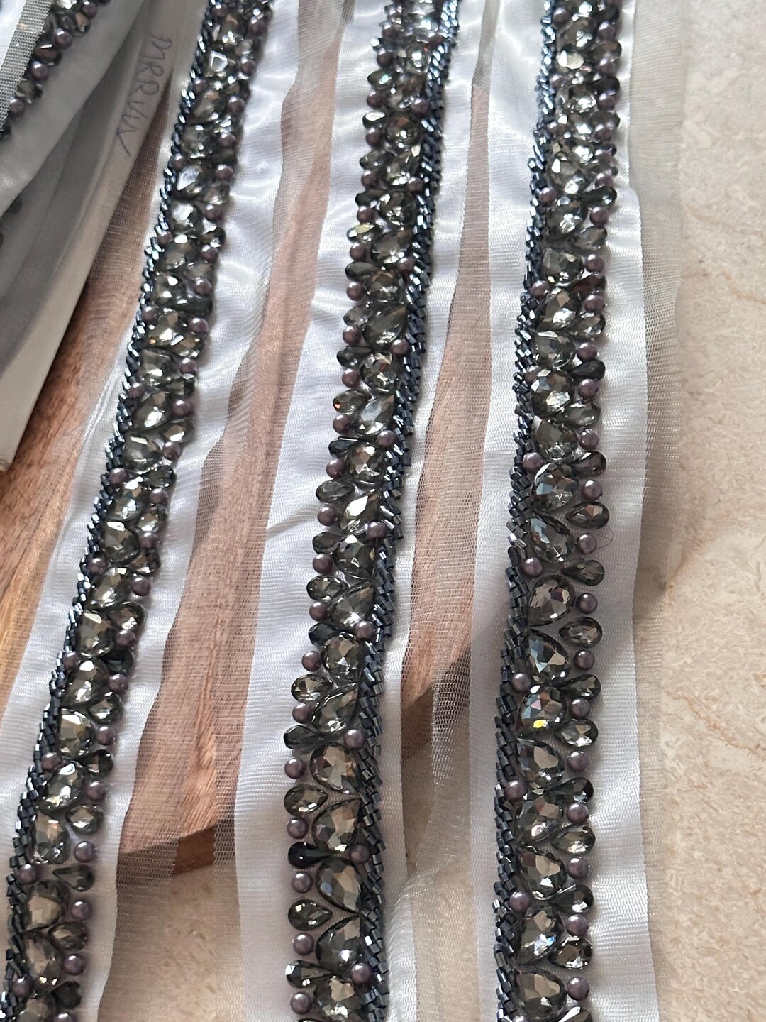 Gunmetal Silver Crystal Rhinestone Trim for Bridal Sash, Wedding