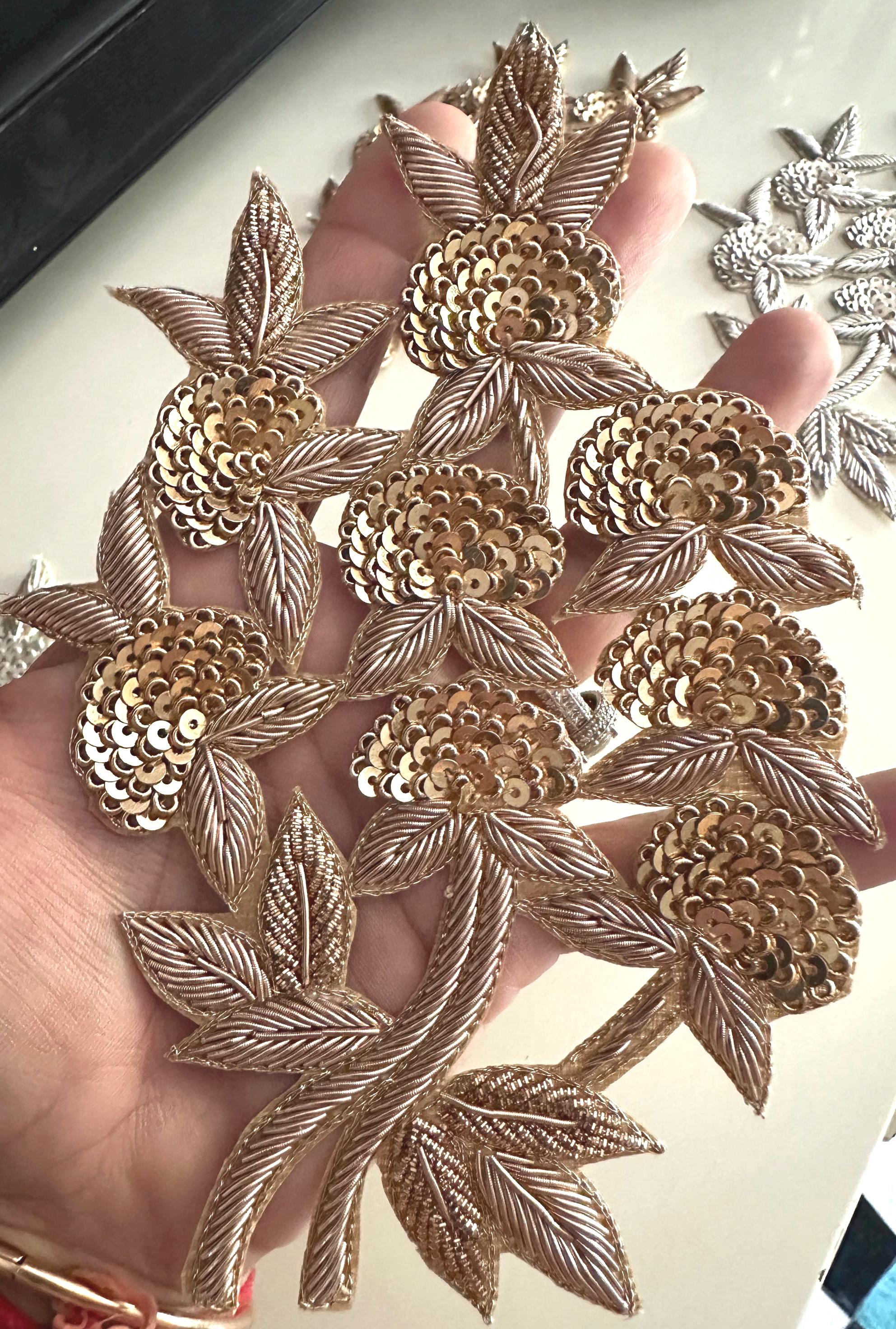 Zardozi Floral Embroidery Appliqué Handmade Sequin Patch for