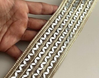 Glittery Costume Sari Zari Trim Festive Clothing Mirror Lace Gold Trim Jewellery Add On  Wedding Crafting Zari Lace CostumeTrim By Yard