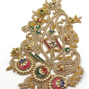 Gioielli di lusso realizzati a mano con monogramma, applicazioni per sari, patch da sposa, ricamo indiano tradizionale, cristalli Kundan, decorazioni per Lehenga.