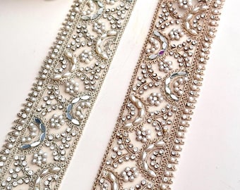 5cm By Yard Pearl Lace Light Gold Mirror Zircon & Pearl Embellished Lace Trim Zircon Band For Bridal Dress Wedding Veil Crafting Supply Gift