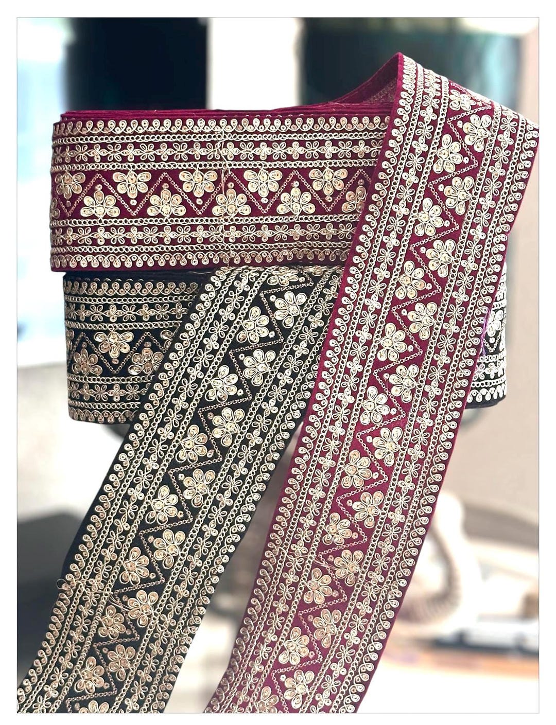 Black Wine Fabric Lace Sequin Embellished Gold Zari Embroidered Indian ...