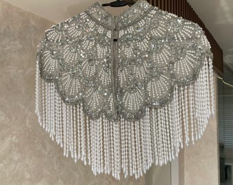Handmade Rhinestone Pearl Bridal Cape: Wedding Shoulder Coverup