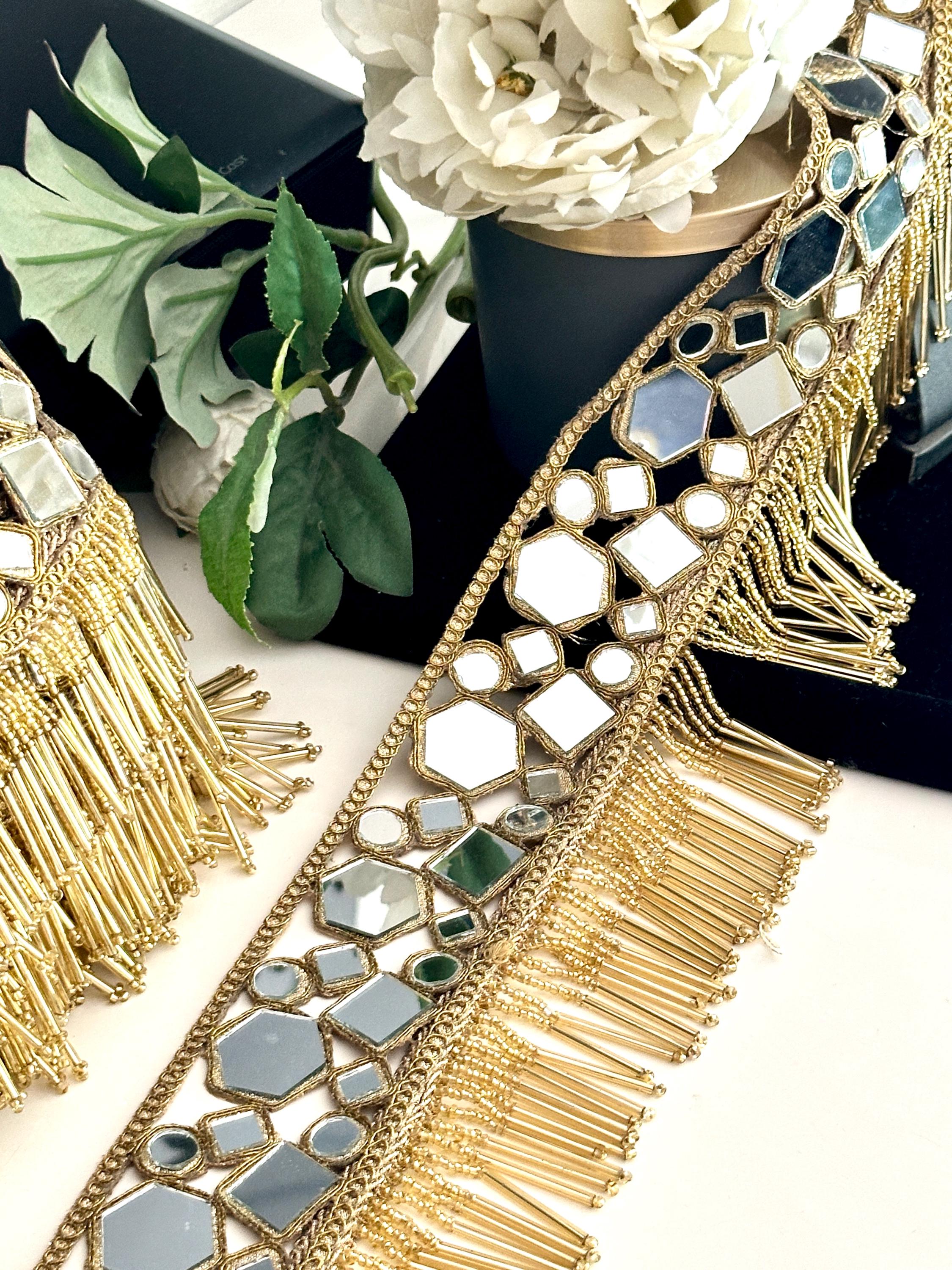 Handmade Gold Lace Mirror Chain Belt Boho Festival Party Boho Tassel Waist Band Fringe Belt Mirror Geometric Broad  main image 3