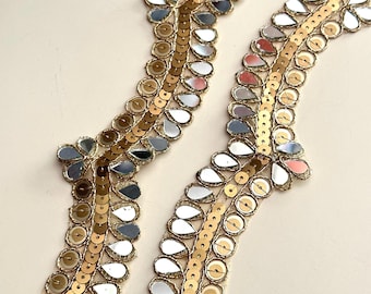 Gold Mirror Lace Trim: Indian Bridal Saree Border, Boho DIY Craft