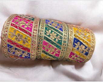Boho Gota Patti Lace Trim: Embroidered Indian Metallic Zari Ribbon for Crafts
