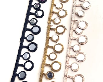 Schwarze runde Spiegel Zierleiste indische Sari Bordüre Handwerk Versorgung DIY Schmuck Verschönerung Bordüre Ausgesetzt Spiegel Taille Gürtel Kleidung Accessoire