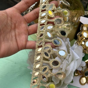 Adorno de espejo indio hecho a mano en oro de 6 cm, espejo suspendido para cinturones, caftanes, sari, traje, cuellos, faja de boda, adornos de regalos navideños cortados a medida Oro rosa