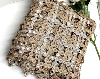Champagne Gold Mirror Wedding Veil - Handmade Sequin Bridal Dupatta