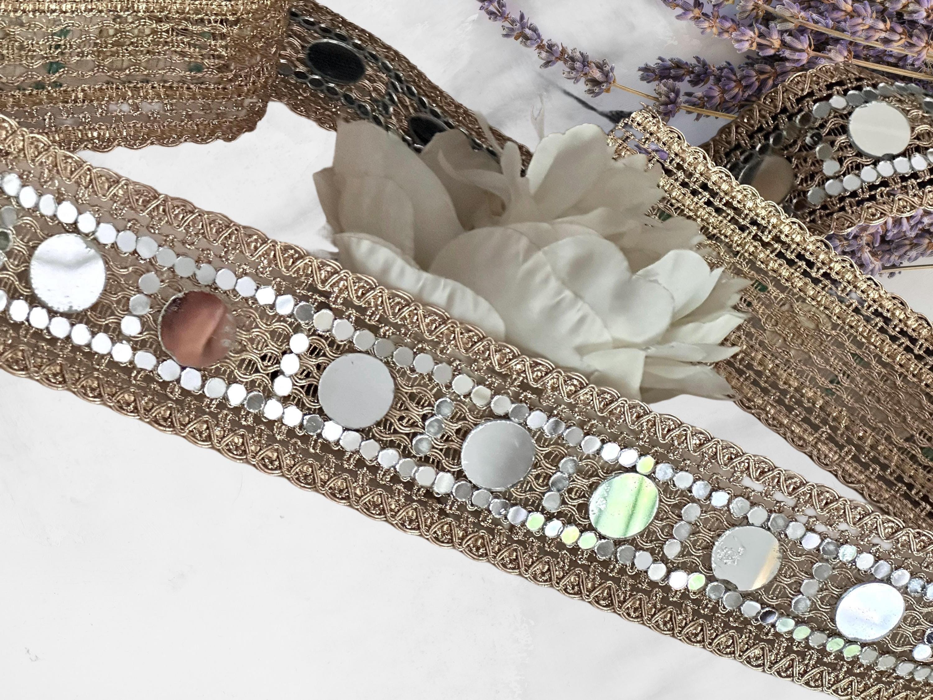 Gold Beaded Mirror Trim Waistband - Women\'s Accessory Gold Mirror Sparkly Belt Festive Outfit Accessory Waist  main image 4