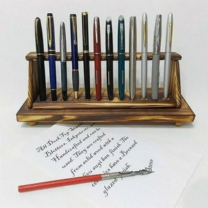 Pen stand rack holder desk top ink fountain pen display wood stand hold 12 pen upright