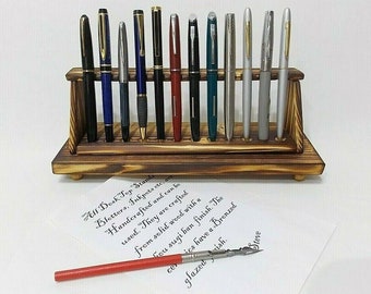 Pen stand rack holder desk top ink fountain pen display wood stand hold 12 pen upright
