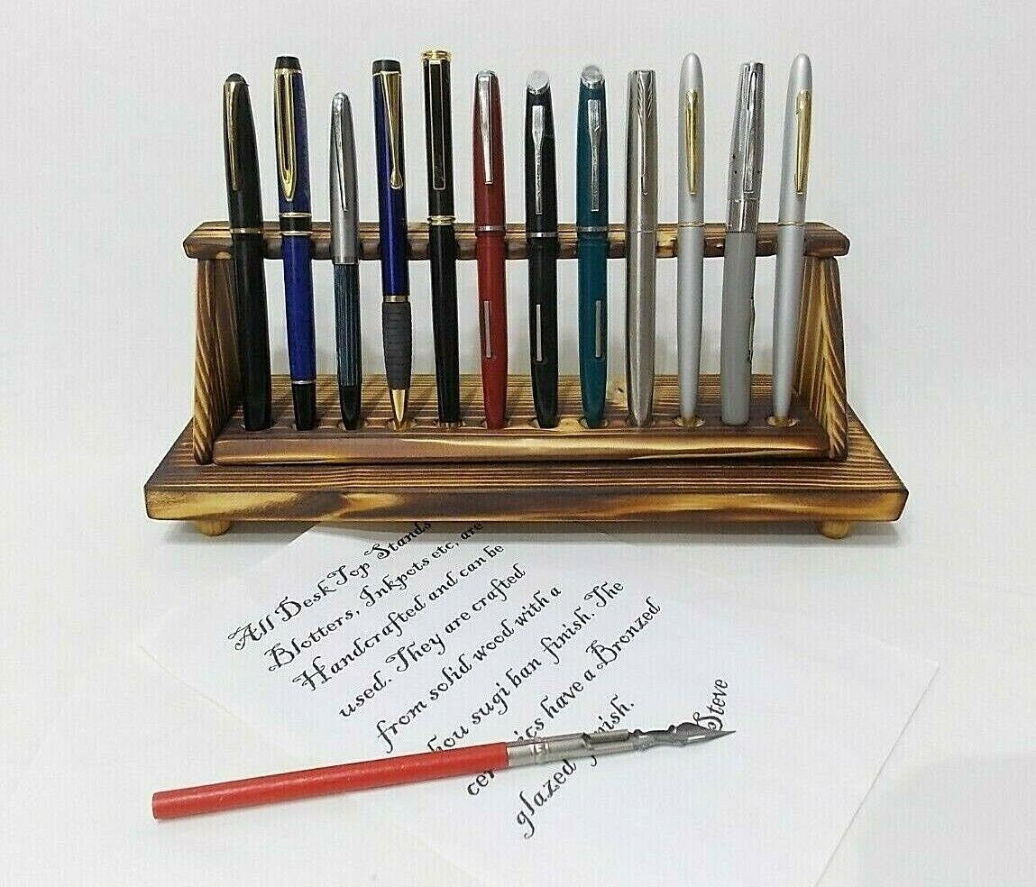 Exotic Wood Pen Display Stand Hand Crafted Walnut & Zebrawood PEN