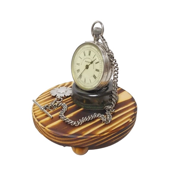 Pocket watch stand rack holder desk top display space for fob watch chain wood & Ceramic