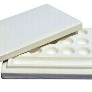 Art palette WHITE Ceramic Artist Paint Palette with lid 21 wells + gully mixing palette
