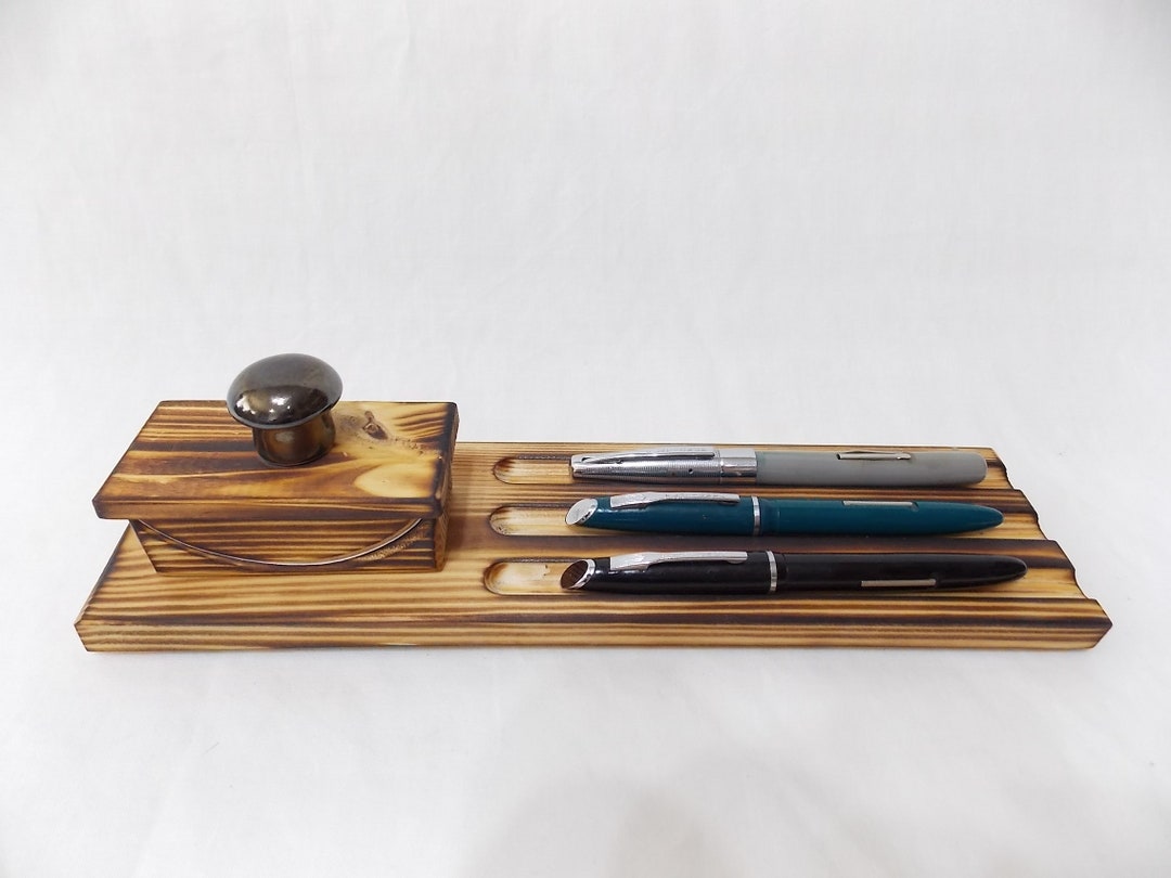 MINI Ink Blotter and Triple Pen Stand Rest Desk Top Ink Fountain Pen