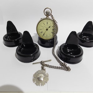 Pocket watch stands Ceramic , Set of 5 watch display stands. collectors watch stands colour choice Black or White