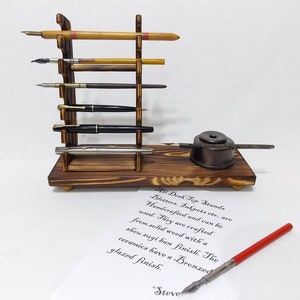 Calligraphy inkwell & Pen rack holder holds 6 pens desk top ink fountain dip display stand