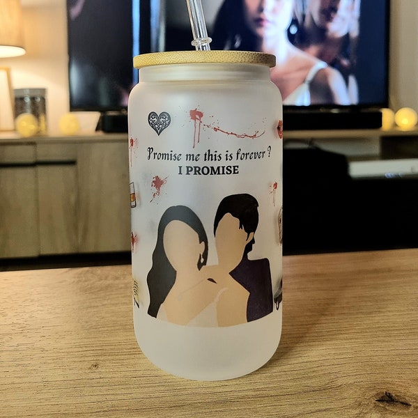 Jar en verre givré The Vampire Diaries Delena