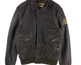 本革 leather short blouson 80-90's euro 56 Rare VTG 90S Avirex Senatobia Choctaws Bull Skull Leather
