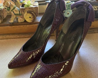 Womens Jane West Purple Leather High Heel Pump Shoes  - AU 7.5 Vintage -1980's