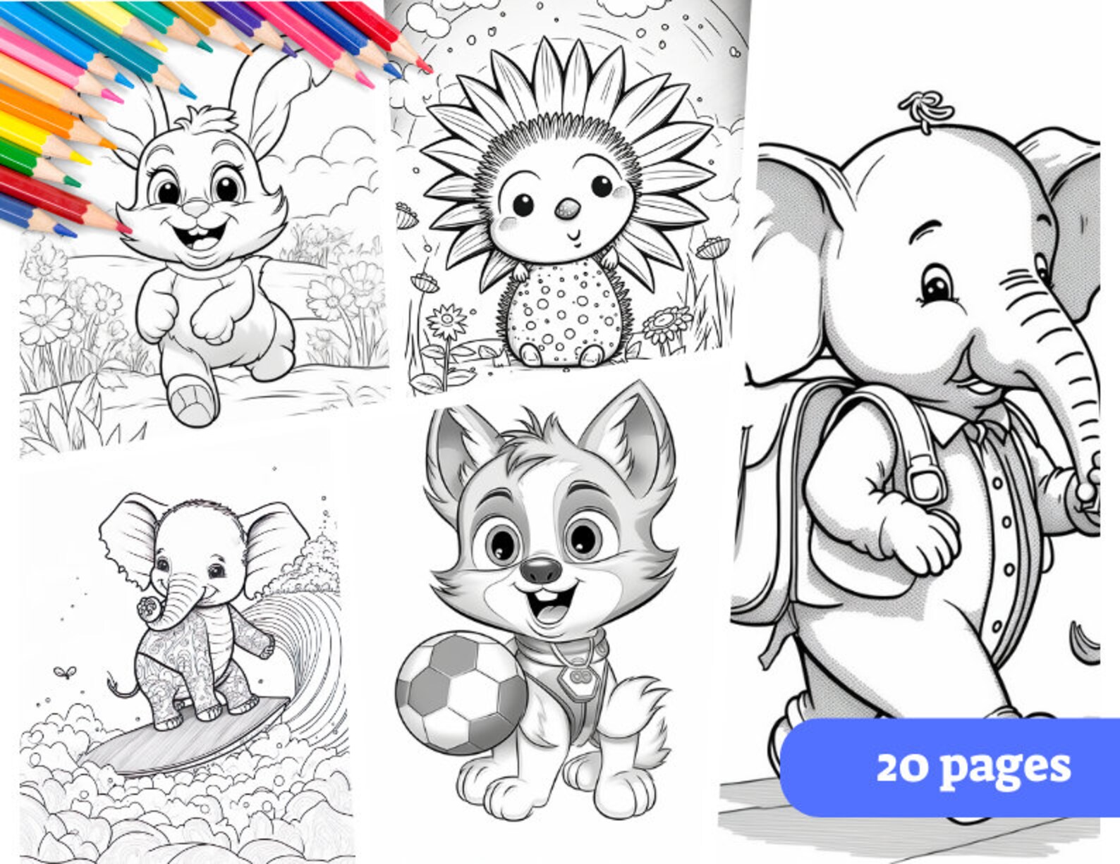 Wild Animals Coloring Page for Kids 20 Printable Coloring Pages Instant