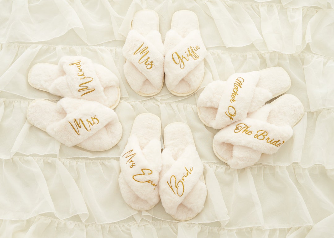 Fluffy Bride Bridesmaid Slippers, Bachelorette Party, Bridesmaid Gifts
