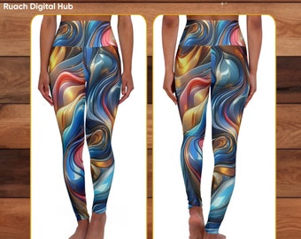 Leggings colorati a spirale astratti - Pantaloni da yoga vivaci a vita alta, stile da strada e abbigliamento attivo, leggings da allenamento in palestra, leggings per le donne