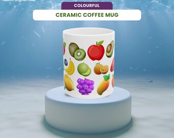 Colorful Fruit Ceramic Coffee Mug - 15oz Kitchen Decor