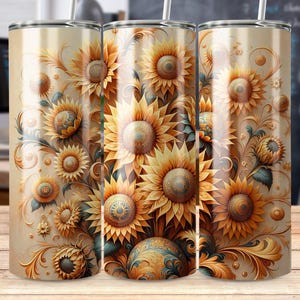 Sunflower Tumbler: Blumenkunst-Kaffee-Reisebecher, Edelstahl 20 Unze