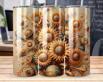 Sunflower Tumbler: Blumenkunst-Kaffee-Reisebecher, Edelstahl 20 Unze