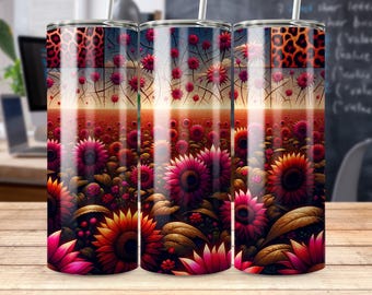 Copo térmico com estampa de girassóis, caneca de viagem floral, presente para ela.