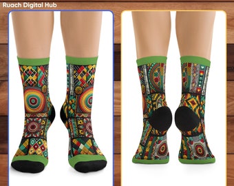 Vibrant Tribal Pattern Crew Socks: Eco-Friendly Comfort