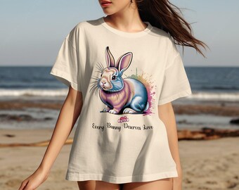 Bonita camiseta gráfica de conejito, regalo para amantes de los animales