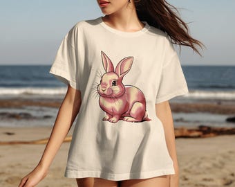 Camiseta bordada con diseño de conejito, regalo para amantes de los animales.