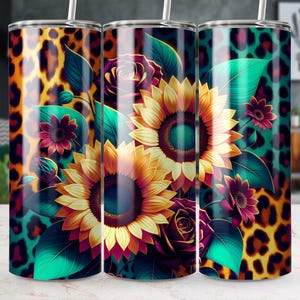 Blumen Sonnenblume Leopard Print Becher: Personalisierter Edelstahl 20oz