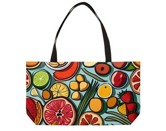 Colorful Fruit Print Weekender Bag: Lightweight Travel Tote (24x13)