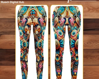 Leggings de remolino psicodélicos coloridos: pantalones de yoga con sensación de gamuza suave, estampado artístico elástico, ropa casual, pantalones de entrenamiento de gimnasio, leggings para mujeres