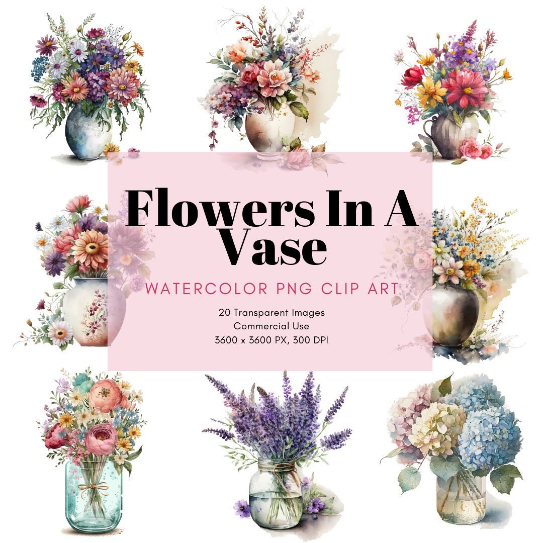 20 Watercolor Flowers in A Vase Transparent PNG Clipart, Flower Vase ...