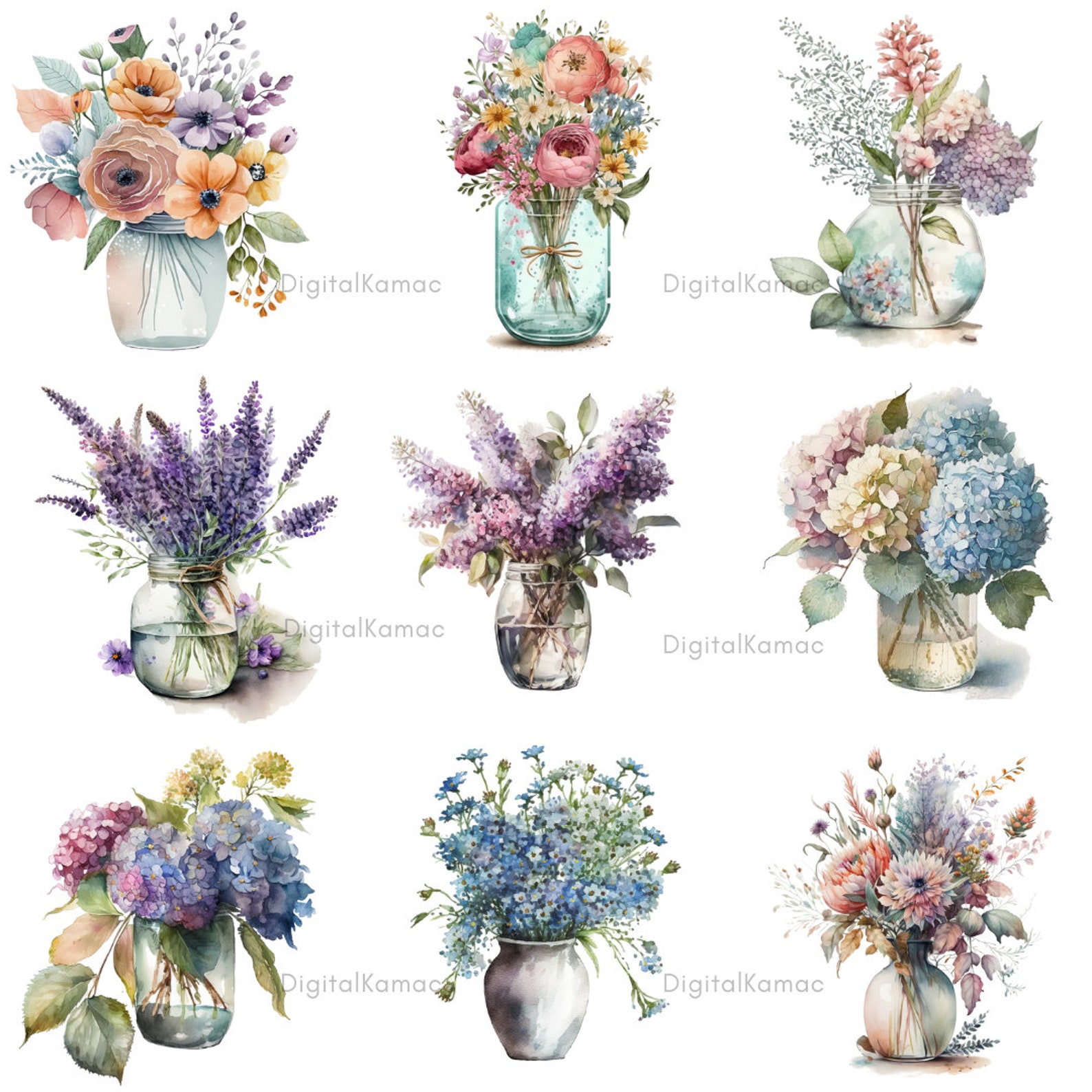 20 Watercolor Flowers in A Vase Transparent PNG Clipart, Flower Vase ...