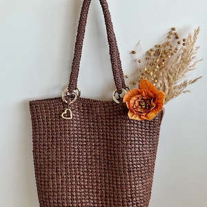 Brown Raffia Tote Bag
