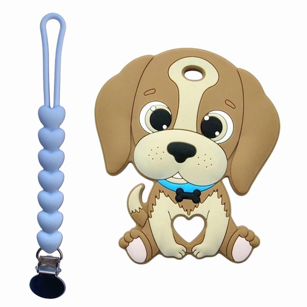 Pacifier chain/dummy/teether in silicone with hearts + Teether in silicone. Perfect for teething.