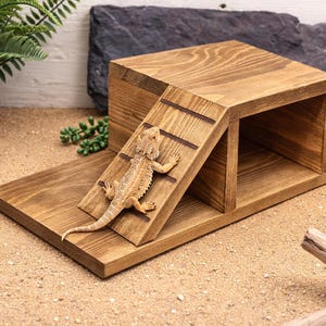 Wooden Reptile Hide and Ramp — Natural Terrarium Platform for Geckos, Bearded Dragons, Snakes