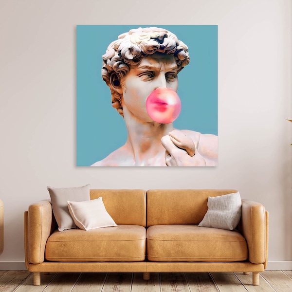 David Statue Pink Bubble Gum Canvas Print, Modern Art Home Decor, Unique Wall Art, Ready to Hang Decoration, Canvas or Poster