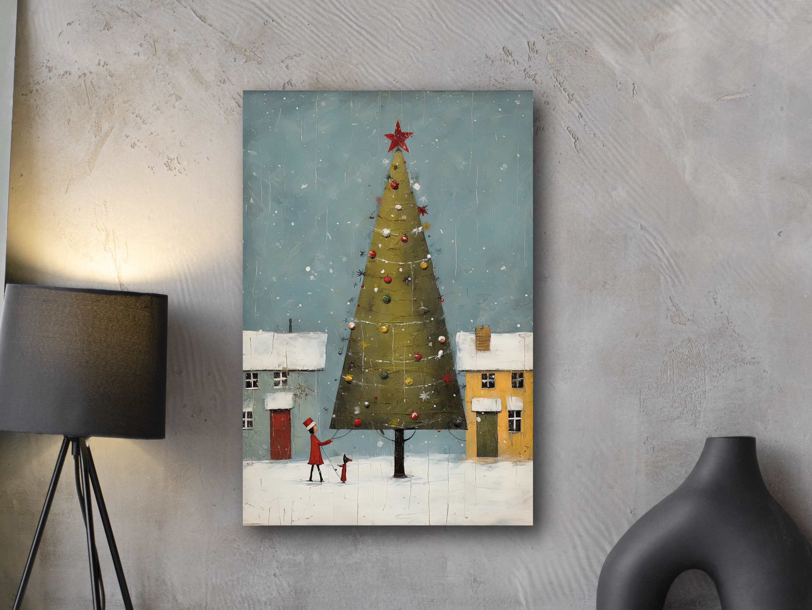 Whimsical Christmas Tree Canvas Print, Holiday Wall Art, Festive Home