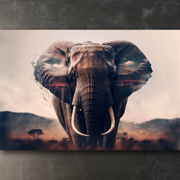 Big Elephant Portrait Print on Canvas, African Elephant Wall Art, Animals Wall Decor, African Animal Artwork, Wildlife Wall Art, Poster