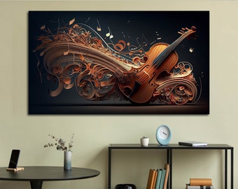 Abstract Violin Canvas Printing, Violin Artwork, Music Room Wall Decor, Musical Instruments Poster, Ready to Hang Decor, Gifts for Musician