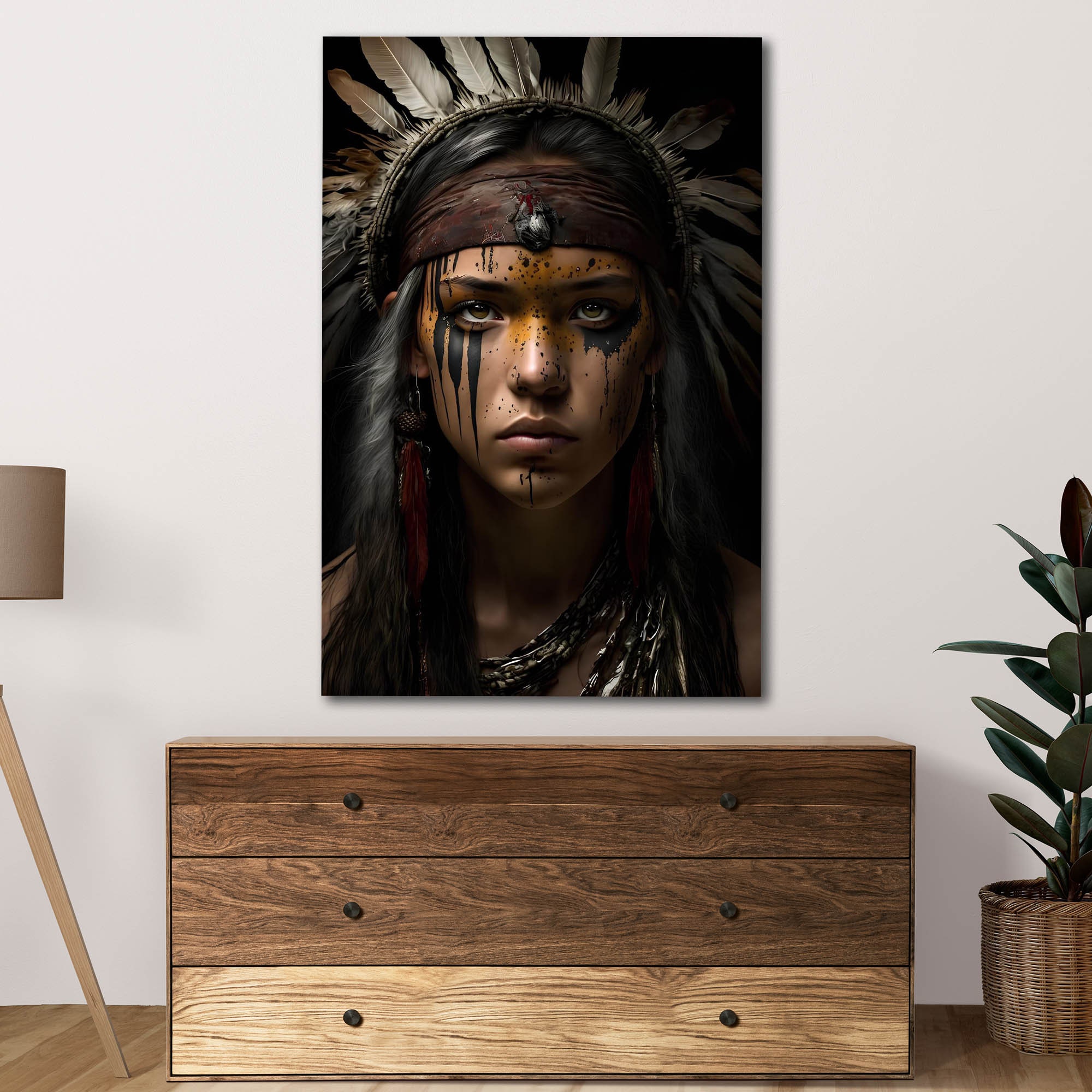 American Indian Woman Canvas Print , Native American Woman Portrait Poster, Ethnic Prints Wall