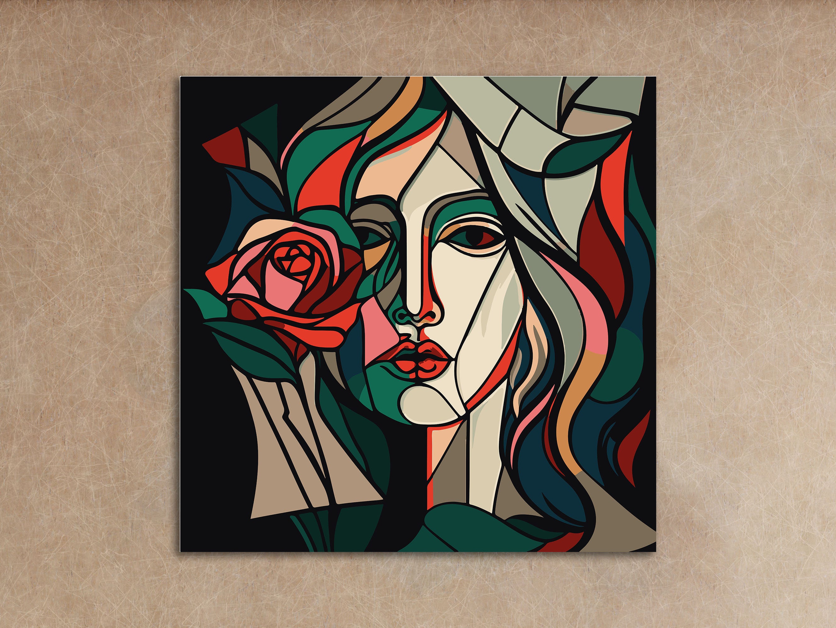 Abstract Face of a Beautiful Woman With a Rose Wall Art, Print on ...